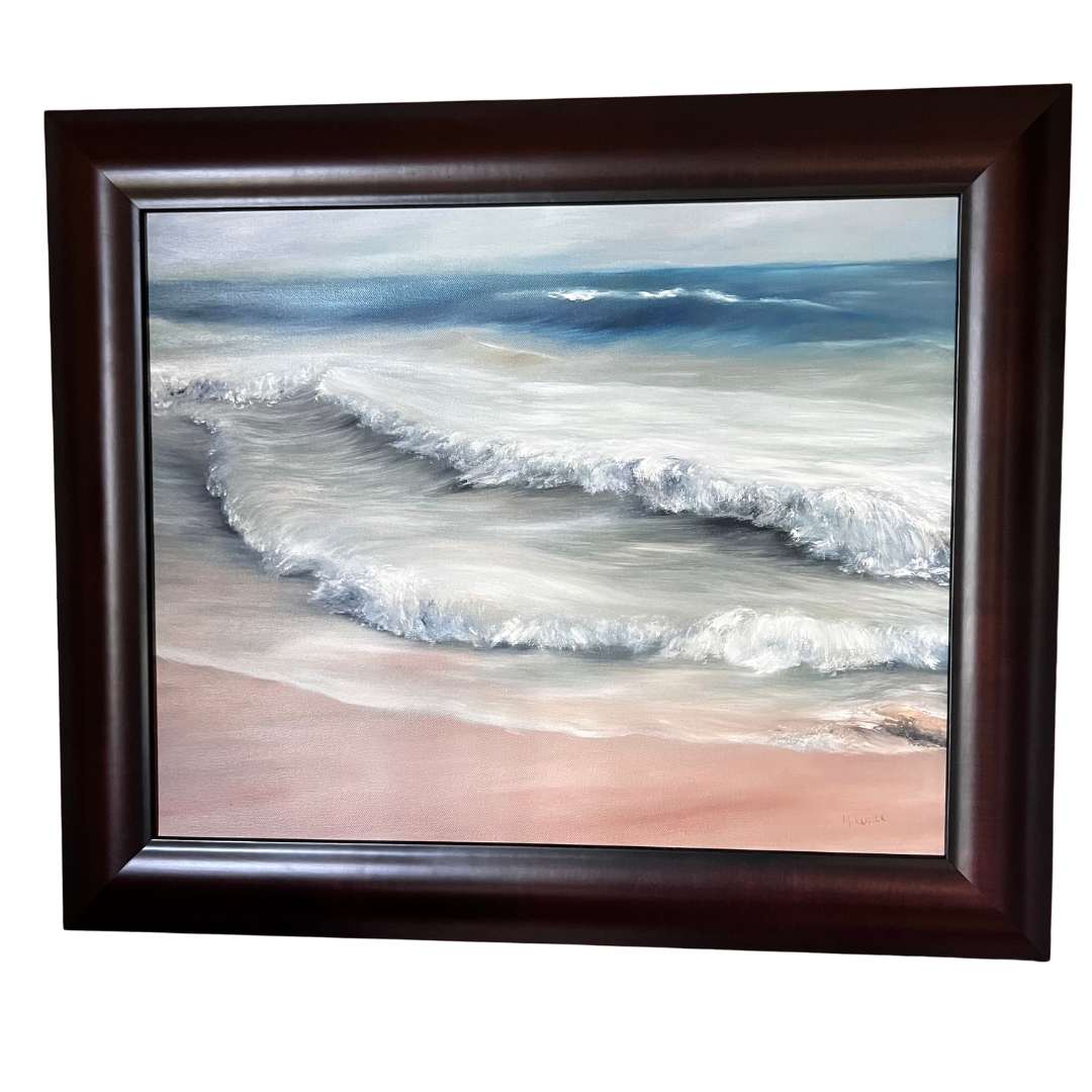 oil painting, oil seascape, framed art, hawaii art, waimanalo beach, nalo, calm beach art, beach house decor, art made in hawaii