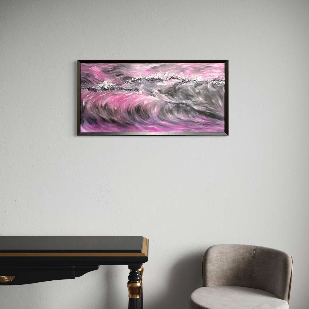 oil painting, purple art, purple aesthetic, purple wave, hawaii art, hawaii painting, ocean painting, seascape painting