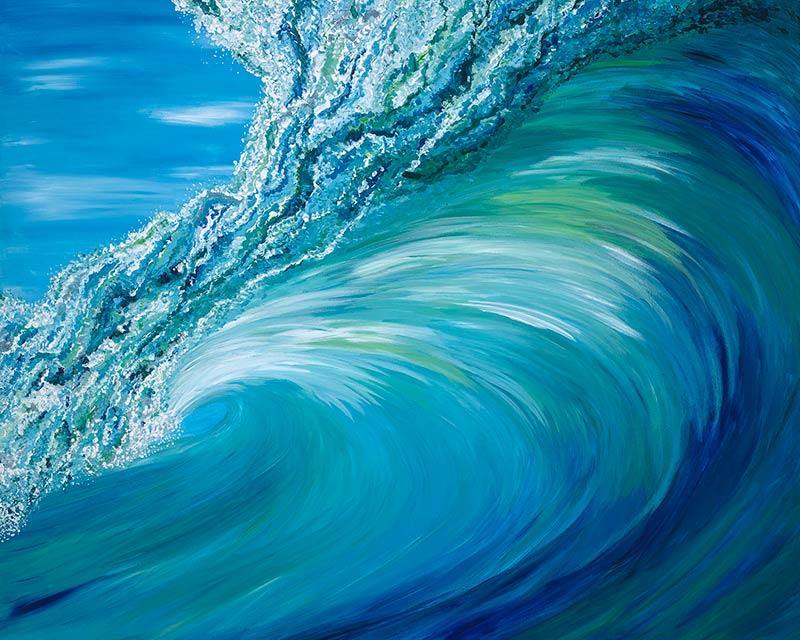 blue ocean wave signature Pipeline wave painting