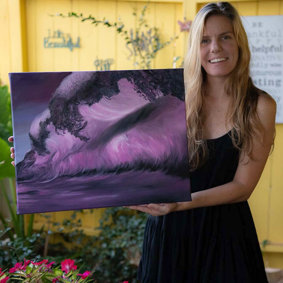 purple wave, ocean art, hawaii art, oil painting art print, reiki art, chakra art