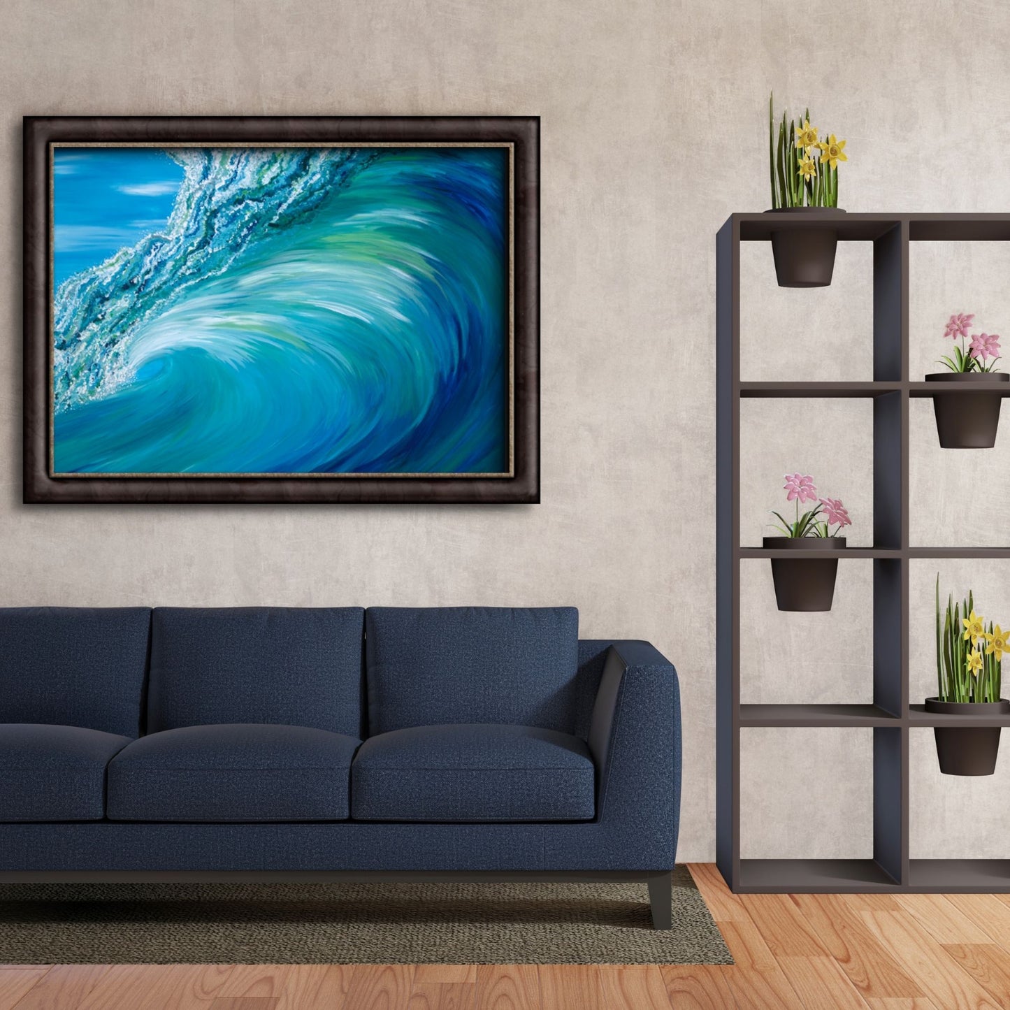 blue ocean wave signature Pipeline wave painting, blue ocean, hawaii art, surf art, art prints made in hawaii