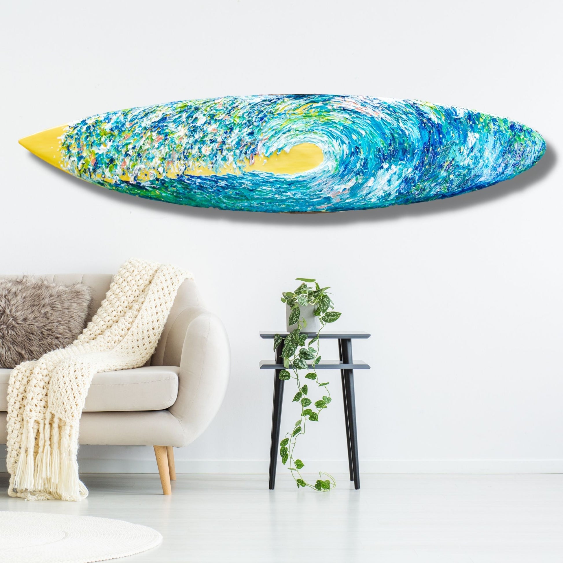 Ocean wave on surfboard, surfboard art, surfboard artwork, blue wave, hawaii art, energyportriat, soul portrait