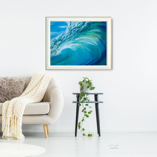blue ocean wave signature Pipeline wave painting, blue ocean, hawaii art, surf art, art prints made in hawaii