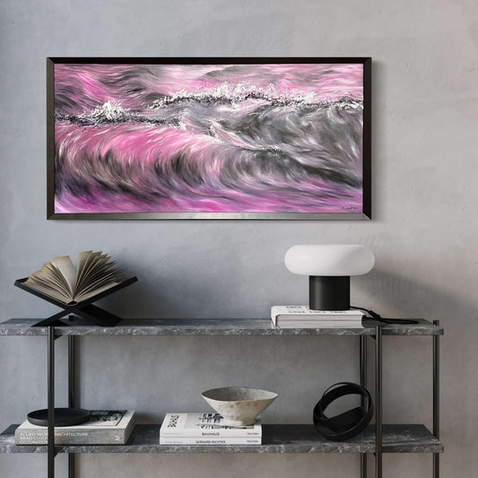 oil painting, purple art, purple aesthetic, purple wave, hawaii art, hawaii painting, ocean painting, seascape painting