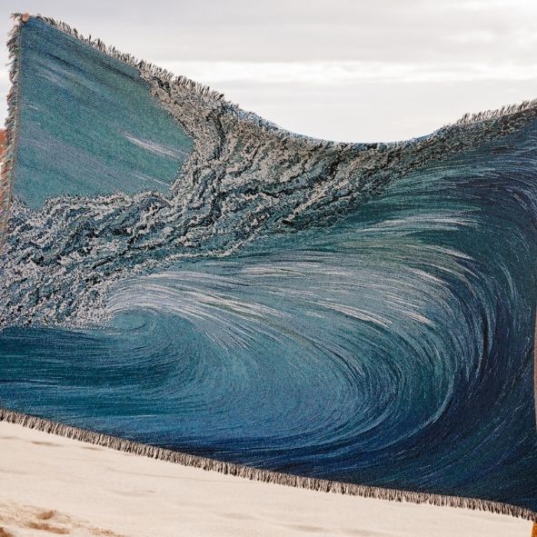 woven blanket art, tapestry, tapestry art, ocean wave, ocean wave art, wave art, surf art, surf room decor